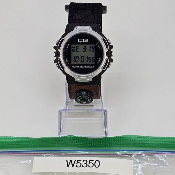 CG Digital Watch 45MM Black Gray Case Black Brown Nylon Band Compass New Battery - Picture 14 of 14